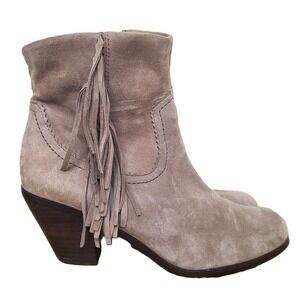 Sam Edelman Beige Gray Suede 8.5 Fringe Ankle Boots Cowgirl Boho Western‎ Beach